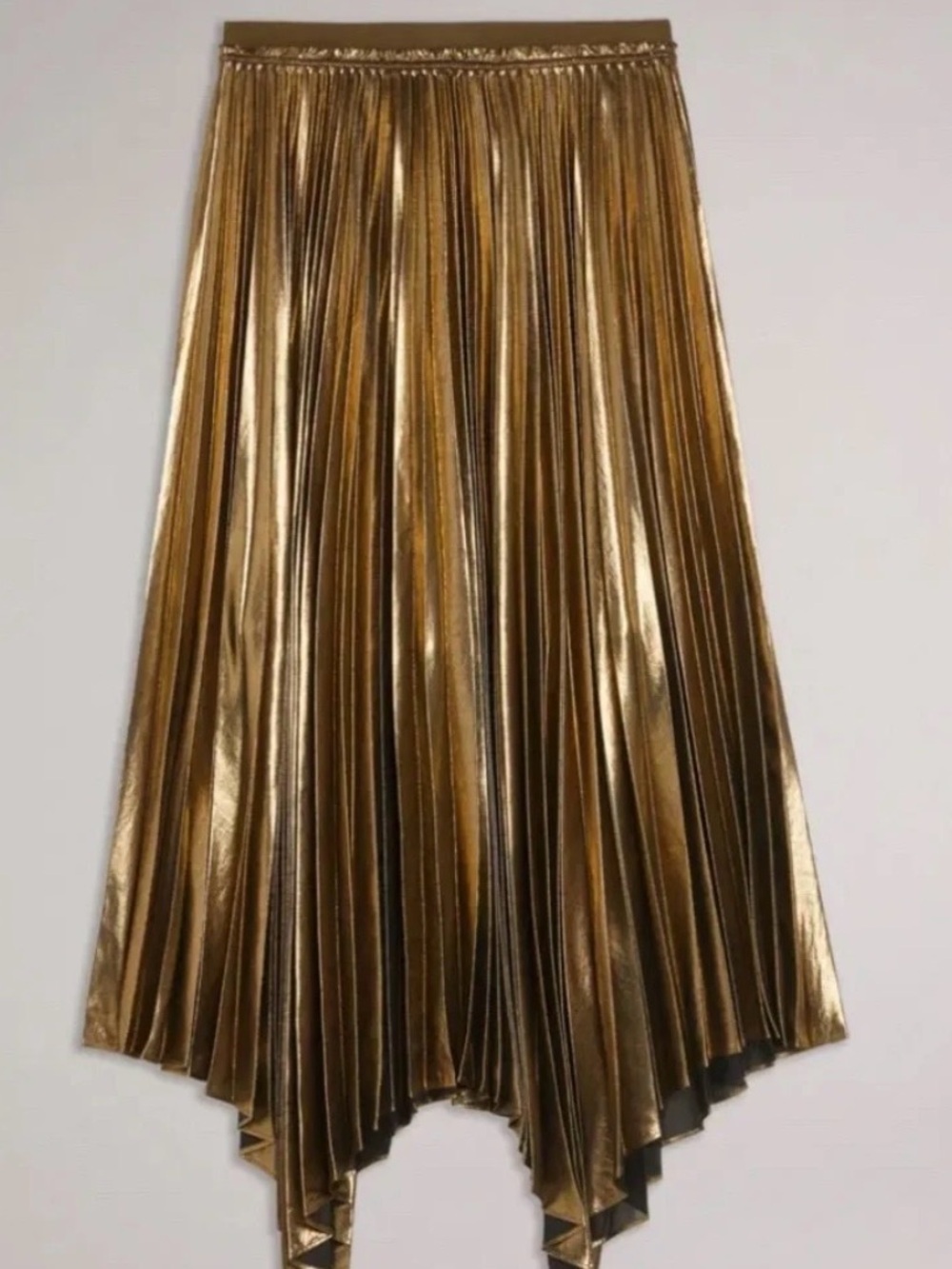 Ted Baker Metallic Gold Pleated Midi Skirt - Picture 7 of 11